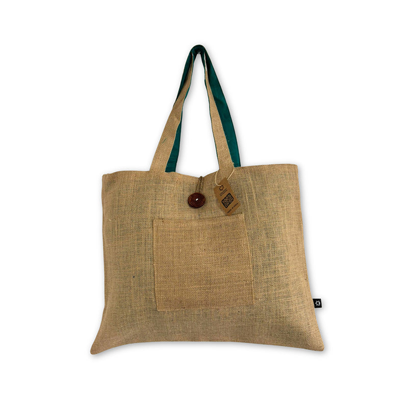Jute & Cotton Reversible Big Bag - Teal