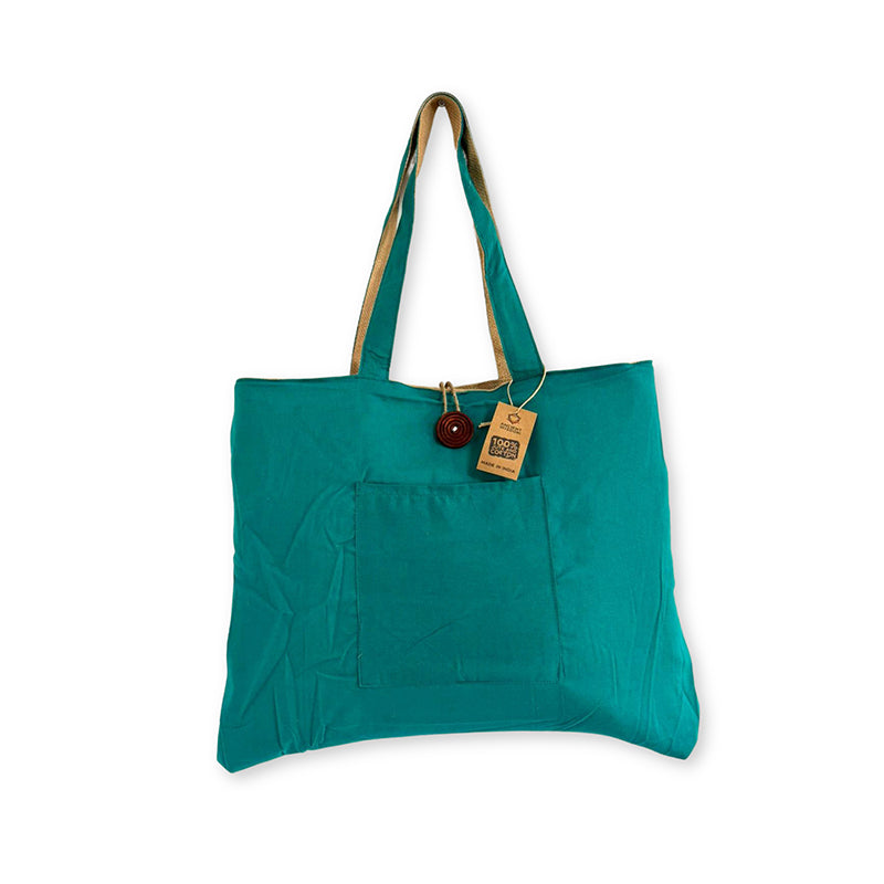 Jute & Cotton Reversible Big Bag - Teal