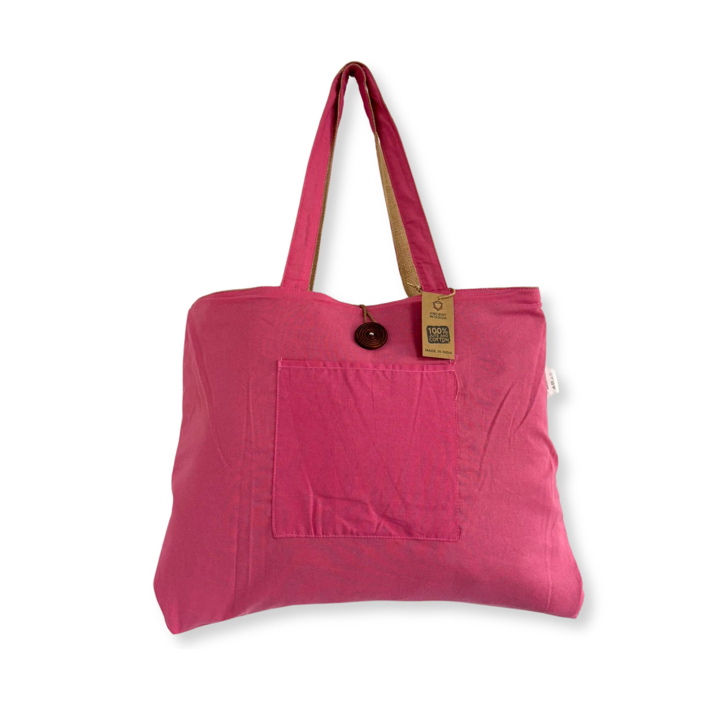 Jute & Cotton Reversible Big Bag - Pink